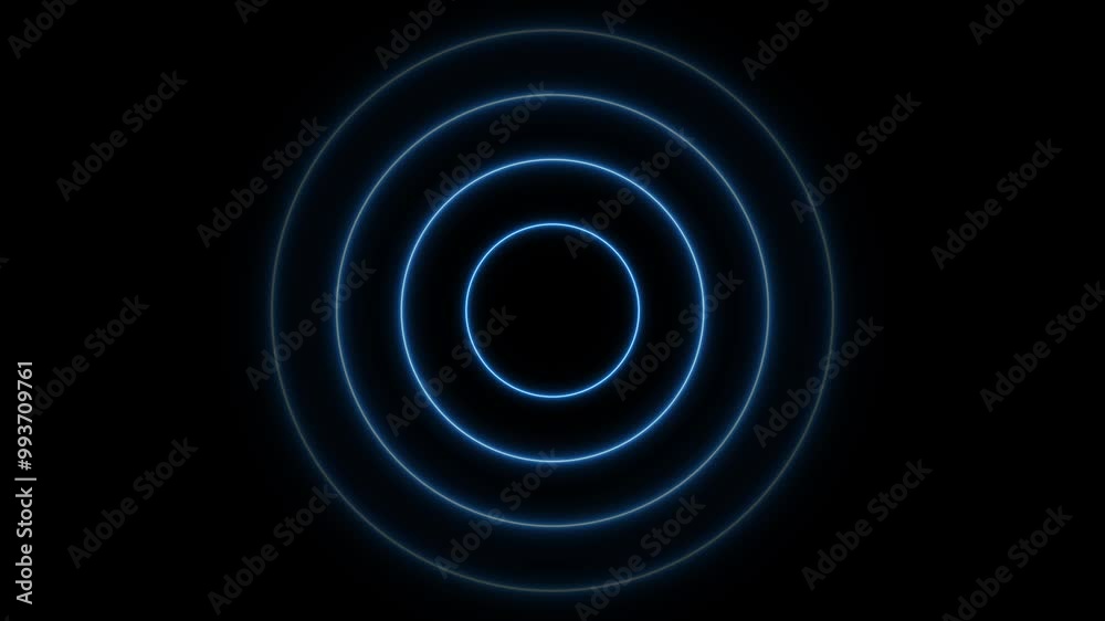 Blue neon circle waves loop animation background