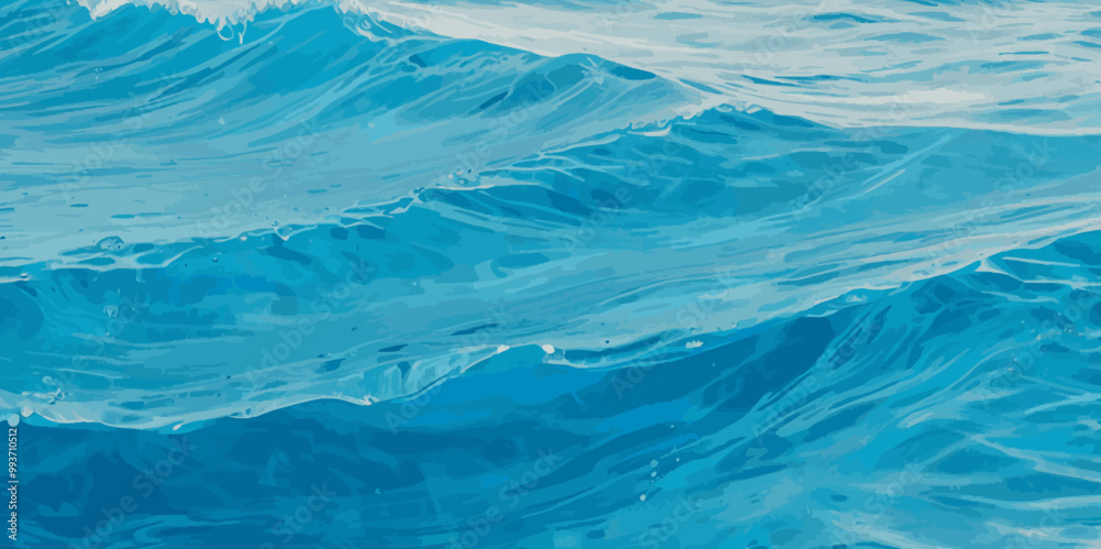 Obraz premium Beautiful soft blue sea water, ocean wave background. Soft blue and white hand printed creative marble texture ocean background.