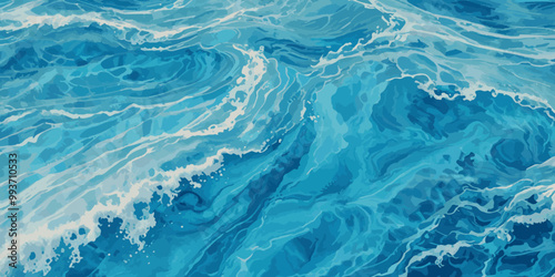 Beautiful soft blue sea water, ocean wave background. Soft blue and white hand printed creative marble texture ocean background.