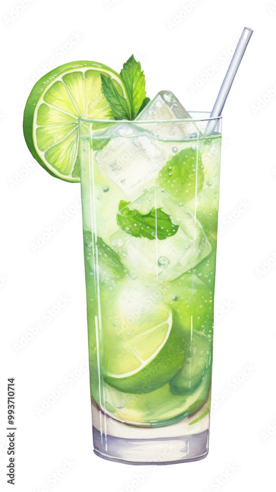 PNG Mojito lime cocktail drink, digital paint illustration. AI generated image PNG Mojito lime cocktail drink, digital paint illustration. AI generated image