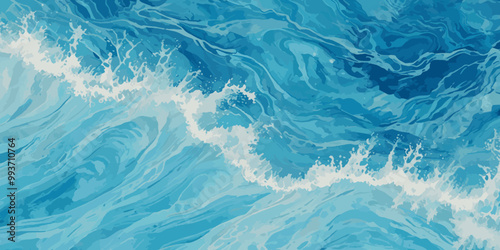 Vector ocean watercolor soft blue and white wavey curve line background. Blue water ocean sea wave seamless background.