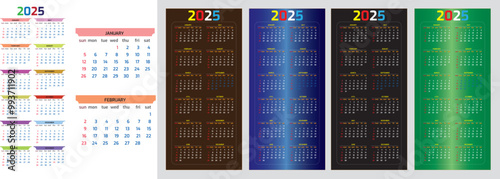 2025 Colorful Single Page Calendar Printable Design Template Copy Template. Mock Up, Layout Of A Wall Or Desk Simple Calendar