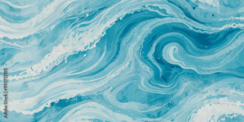 Vector abstract soft blue and silver print sea water and ocean marble texture background.