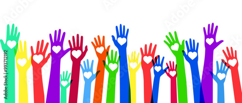 People raise hand like heart united silhouette color filled vector Illustration icon