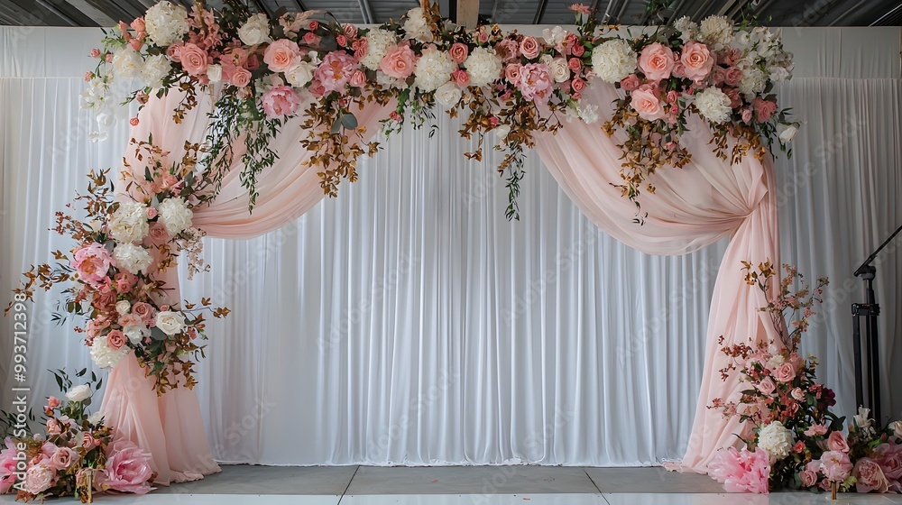 Fototapeta premium Elegant Wedding Arch Backdrop with Customizable Floral and Color Scheme