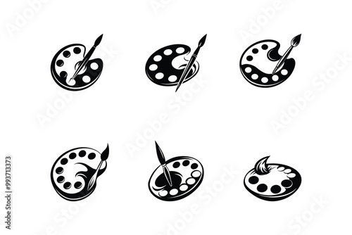 paint palette with paint brush set logo icon vector artist work concept