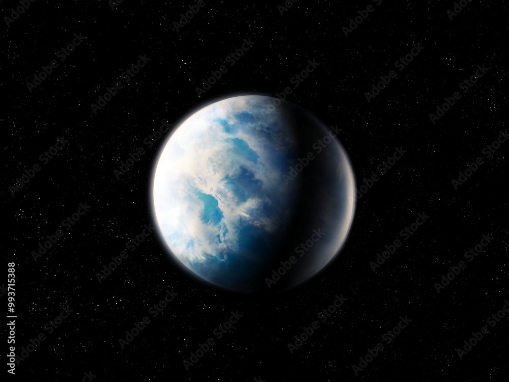 Exoplanet similar to Earth in space. Rocky alien planet with oxygen in the atmosphere. Extrasolar planet with the best conditions for life. Exoplanet similar to Earth in space. Rocky alien planet with oxygen in the atmosphere. Extrasolar planet with the best conditions for life.