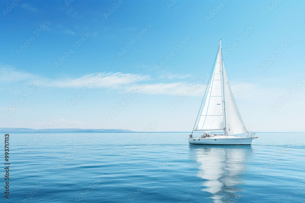 Fototapeta premium Pristine White Sailboat Gliding Through Clear Waters