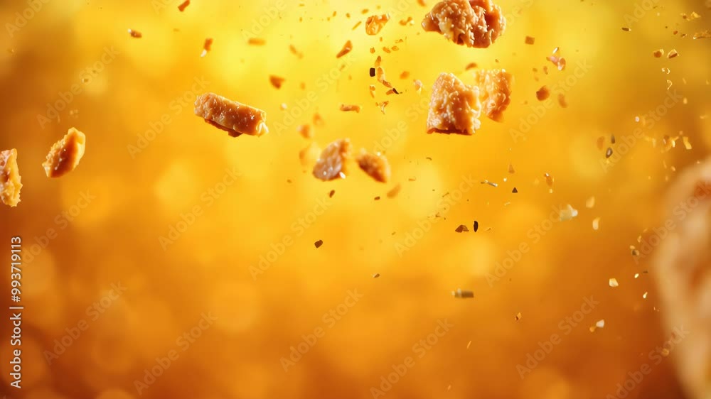 Falling Crunchy Cookies on Golden Background Falling Crunchy Cookies on Golden Background
