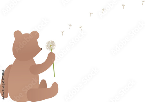 Teddy bear with dandelion. Vector image. Isolated. Melancholic.