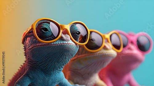 Cute cartoon blue-eyed lizard with glasses, vector illustration for animal character design photo