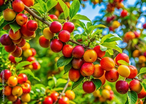Wallpaper Mural Vibrant tree branches laden with ripe fruits showcasing nature's bounty in a lush green environment Torontodigital.ca