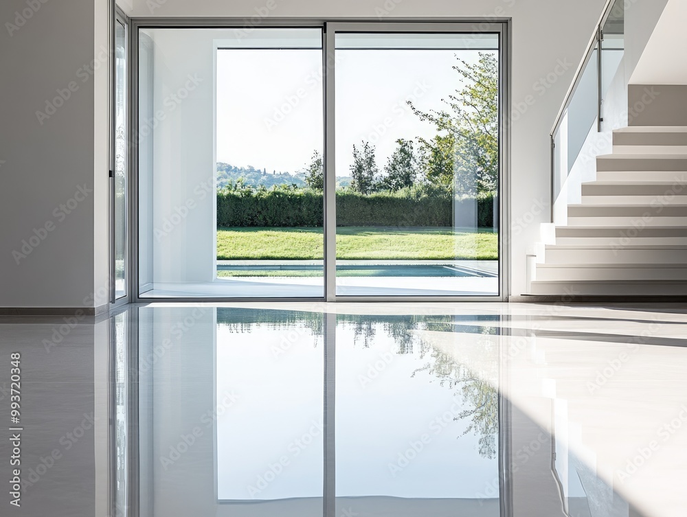Clear glass door with a clean, contemporary look, reflecting its surroundings subtly Clear glass door with a clean, contemporary look, reflecting its surroundings subtly