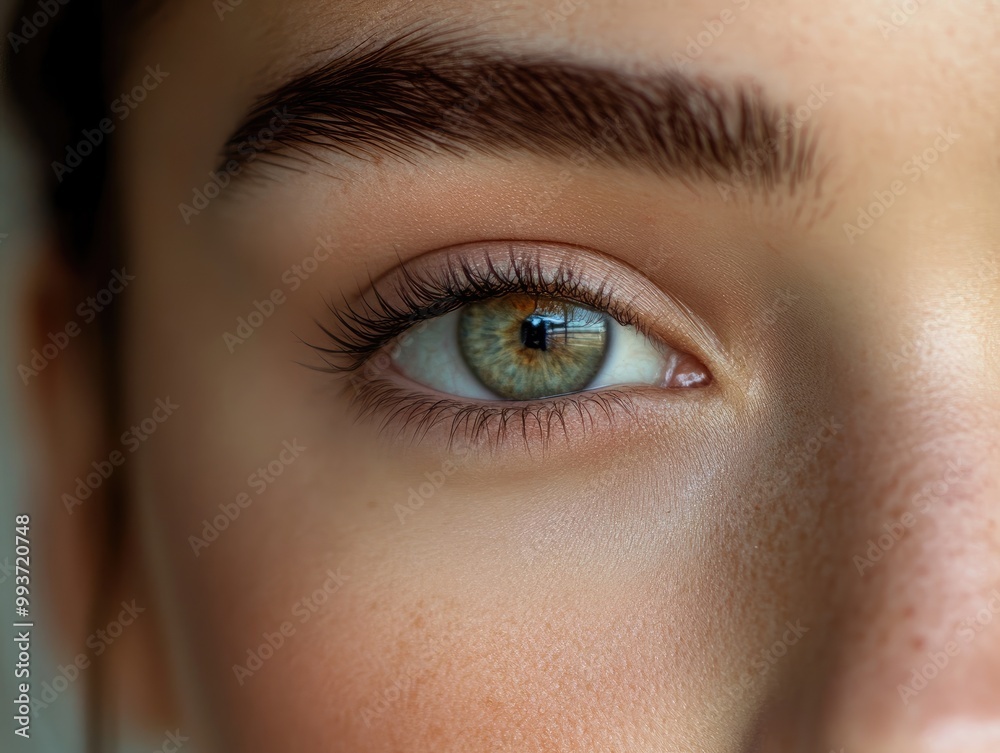 Close-up of a woman face showcasing timeless beauty, soft skin, and perfect symmetry, highlighted by natural light