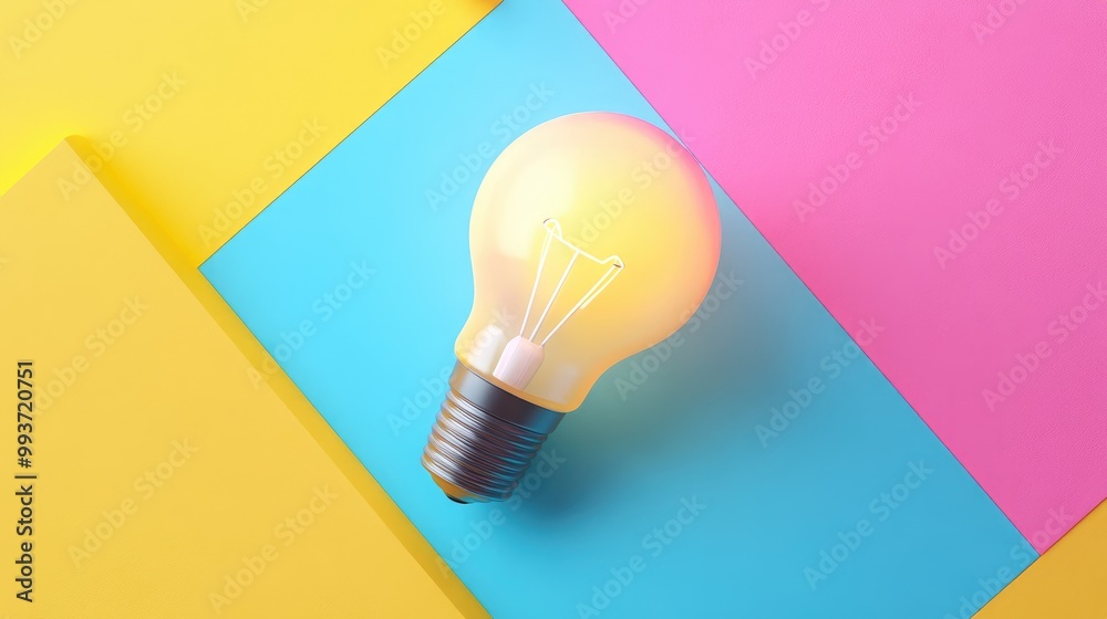 bright idea concept flat design top view modern tech theme 3D render Triadic Color Scheme bright idea concept flat design top view modern tech theme 3D render Triadic Color Scheme