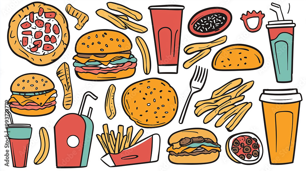Hand-Drawn Fast Food Clipart Set Hand-Drawn Fast Food Clipart Set
