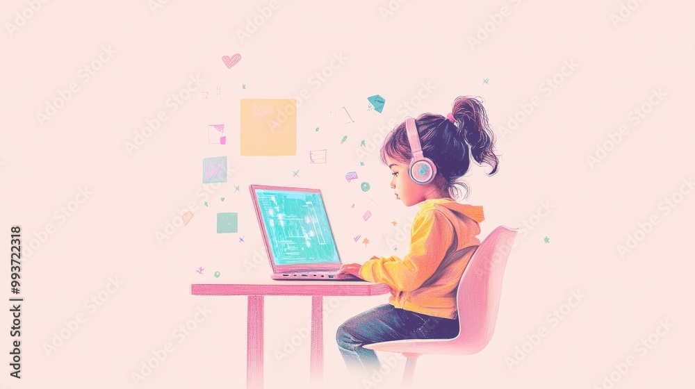 child creative spark flat design side view cyber theme animation colored pastel child creative spark flat design side view cyber theme animation colored pastel