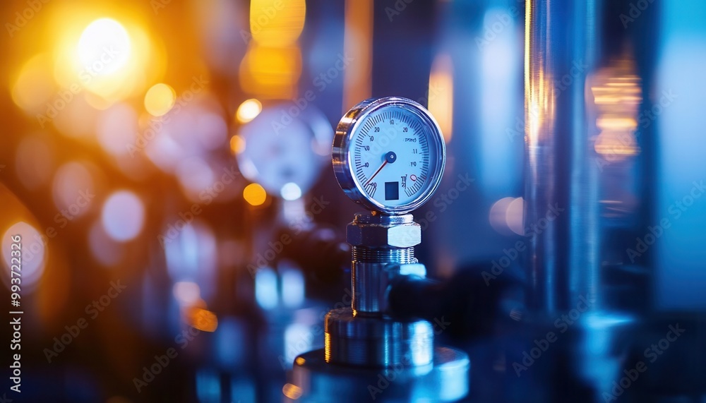 Close-up of a digital gauge measuring product pressure in a factory, pressure testing, mechanical quality control,