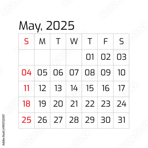 2025 Year May Month Single Page Corporate Wall Calendar Template, Professional Style-05 Template. Mock Up, Layout Of A Wall Or Desk Simple Calendar