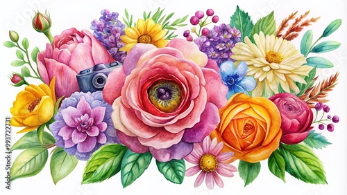 Vibrant Watercolor Flower Clip Art Collection for Creative Projects and Design Applications