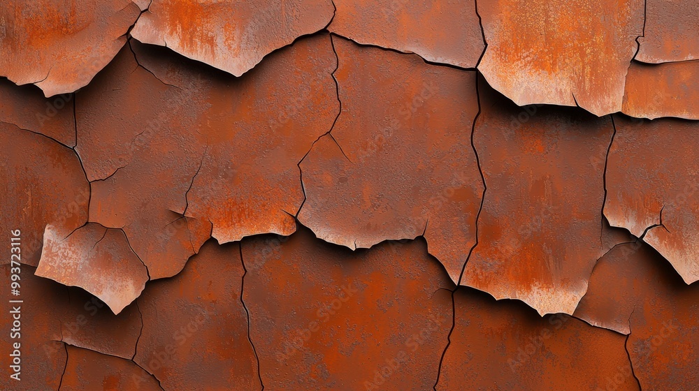 Textured rust background with peeling paint in shades of orange and brown., 3D illustration