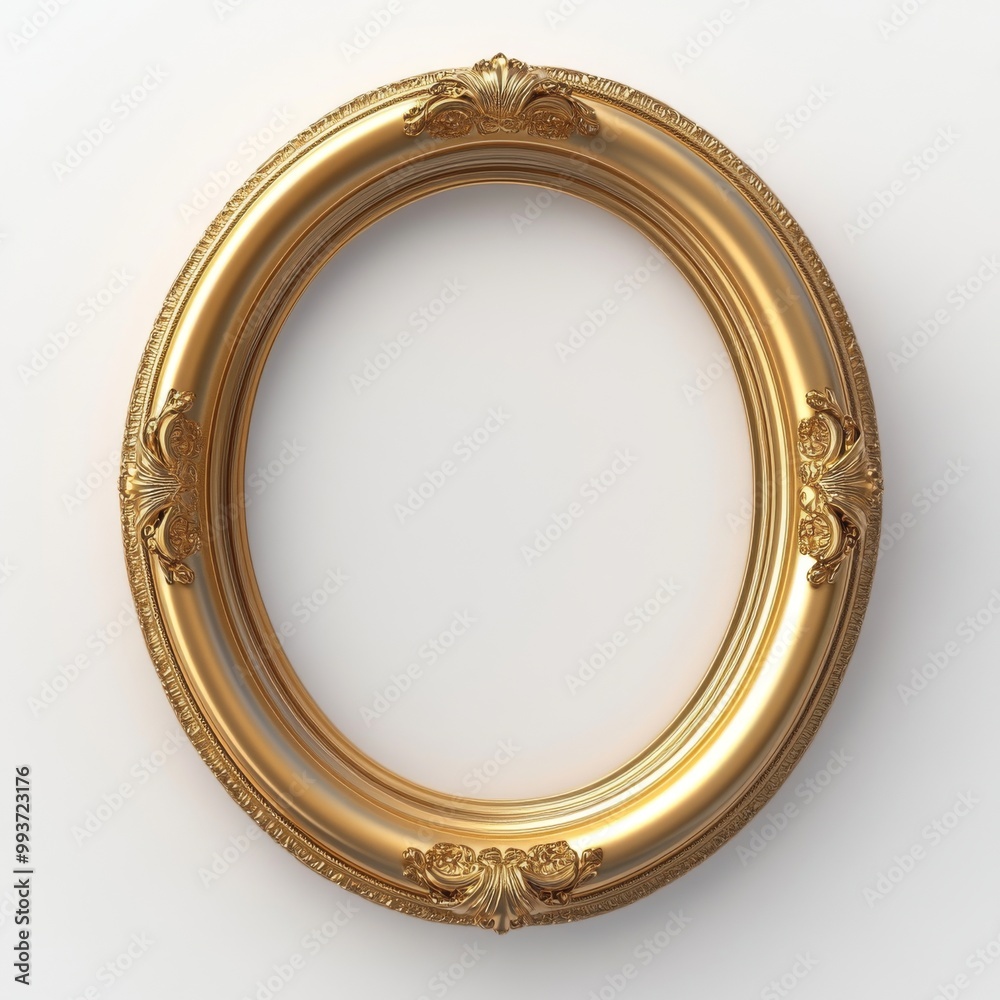 Elegant Gold Oval Frame on White Background with Copy Space - Premium 3D Render for Modern & Vintage Themes Elegant Gold Oval Frame on White Background with Copy Space - Premium 3D Render for Modern & Vintage Themes