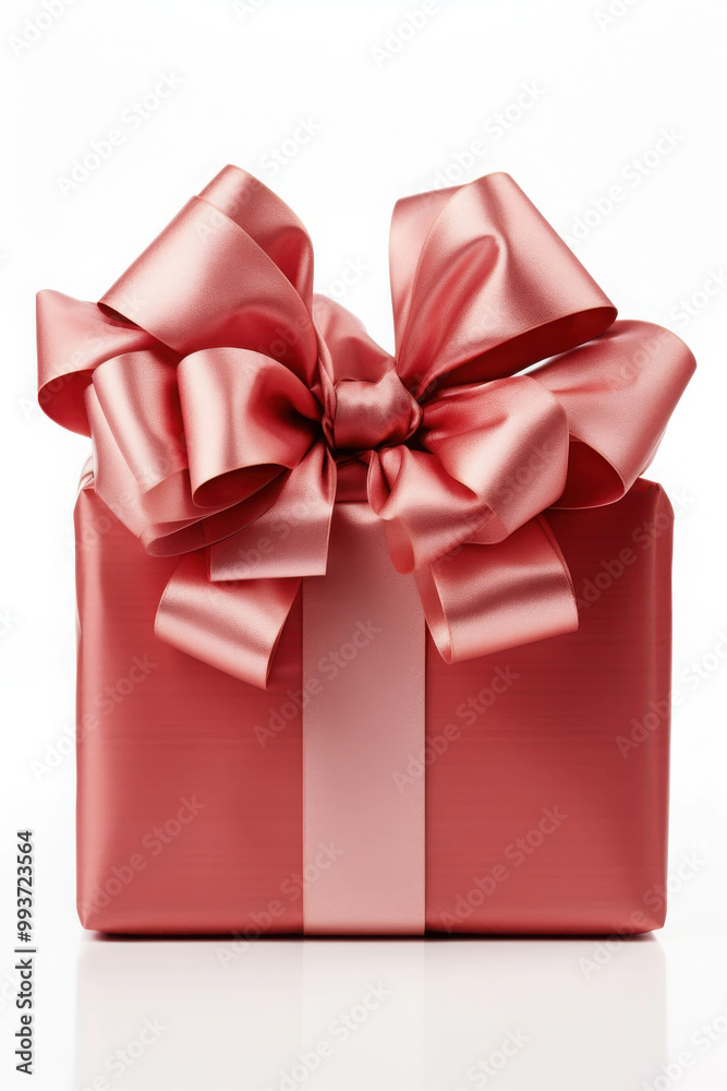 Obraz premium Shiny Wrapped Gift Box with Bow on White Background
