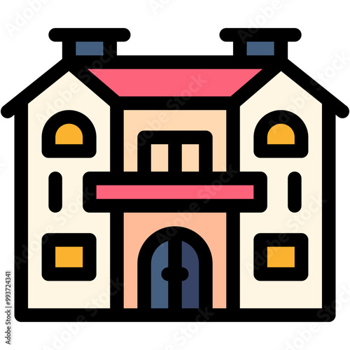 Vector Icon Victorian House, Property, Home, Building, Construction