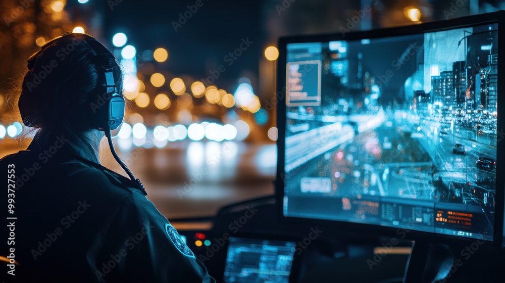 person monitors city traffic through advanced technology at night, showcasing integration of emergency services and surveillance systems. scene highlights importance of safety and responsiveness in person monitors city traffic through advanced technology at night, showcasing integration of emergency services and surveillance systems. scene highlights importance of safety and responsiveness in