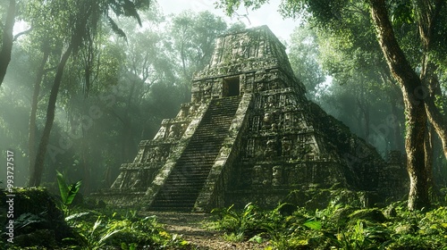 Ancient Mayan Temple in the Lush Jungle photo