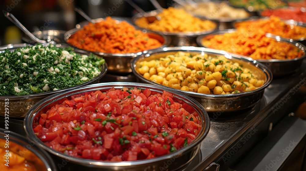 an inviting buffet of indian cuisine displays an array of colorful dishes fragrant spices and intricate presentation enticing viewers to indulge in this vibrant culinary experience an inviting buffet of indian cuisine displays an array of colorful dishes fragrant spices and intricate presentation enticing viewers to indulge in this vibrant culinary experience