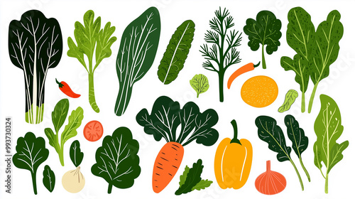 Vegetarian Food Clipart with Leafy Greens and Veggies