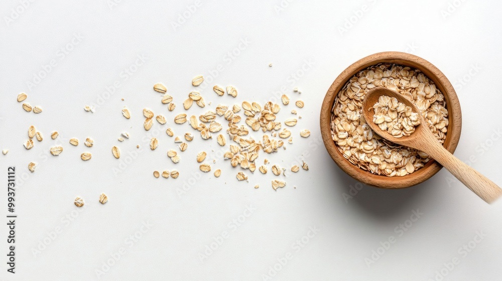 A bowl of oatmeal with a spoon next to it A bowl of oatmeal with a spoon next to it