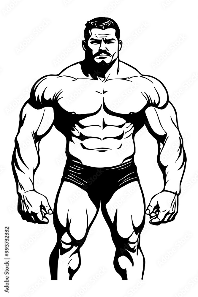 Strongman . Fictional character . Black and white illustration Strongman . Fictional character . Black and white illustration