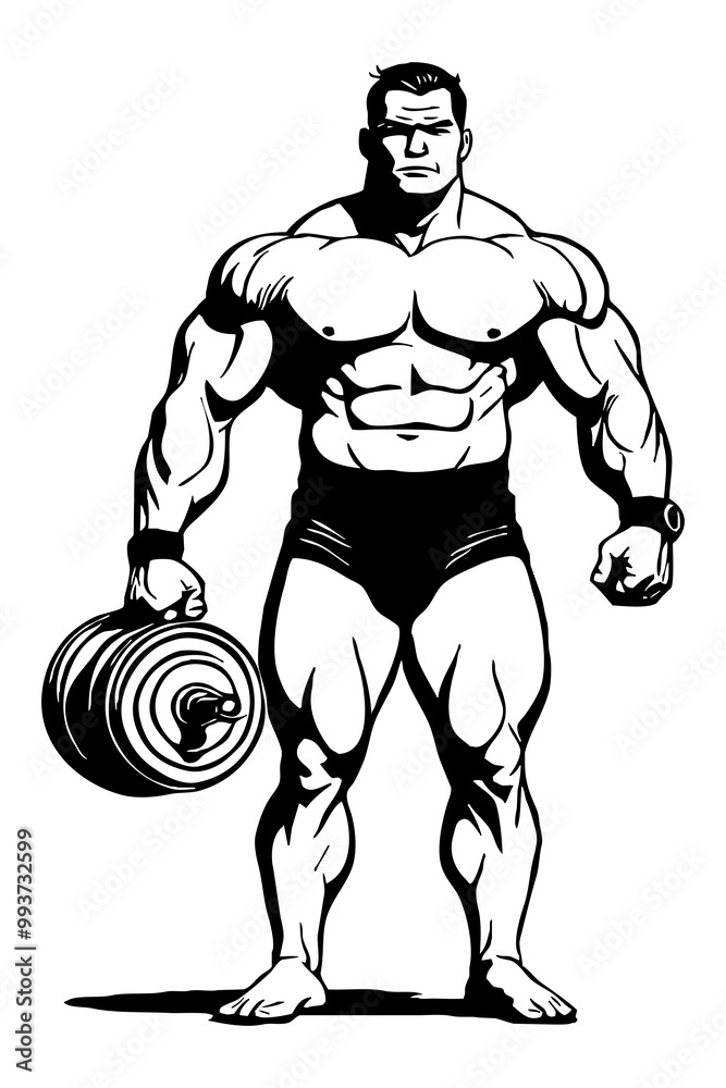 Strongman . Fictional character . Black and white illustration
