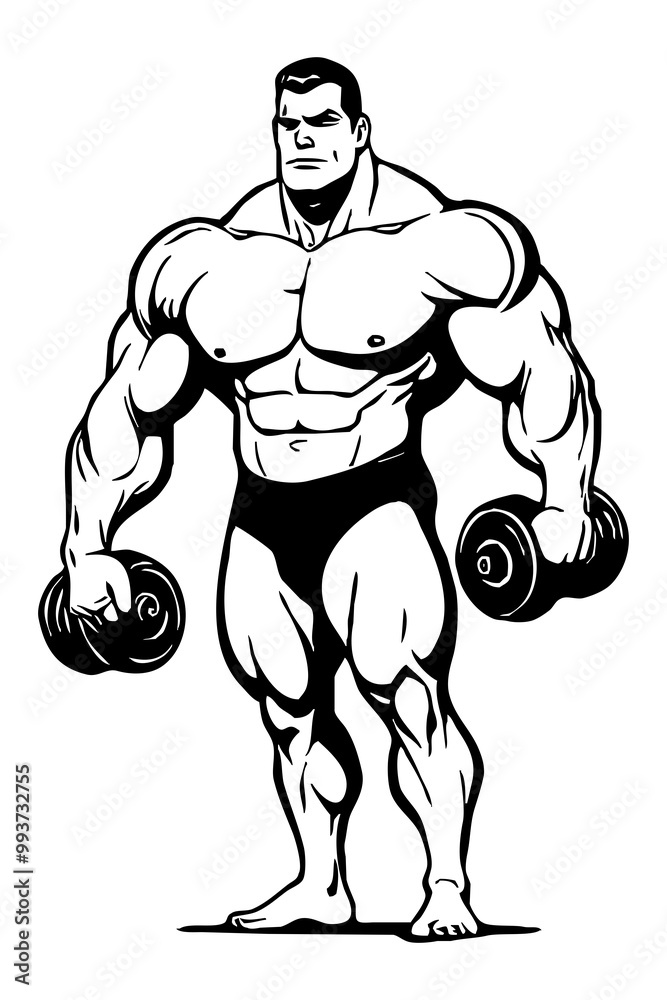 Strongman . Fictional character . Black and white illustration Strongman . Fictional character . Black and white illustration