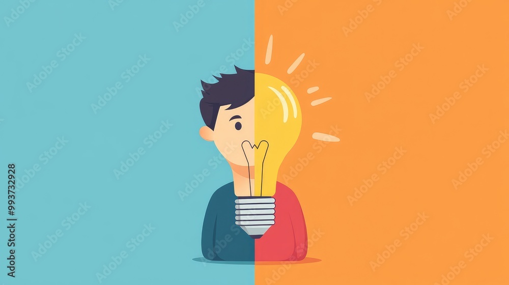 young inventor light bulb flat design side view technology theme animation Split-complementary color scheme young inventor light bulb flat design side view technology theme animation Split-complementary color scheme