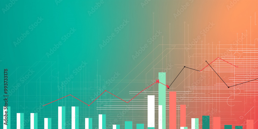Abstract Business Growth Chart with Bars and Lines on Green and Orange Background Abstract Business Growth Chart with Bars and Lines on Green and Orange Background