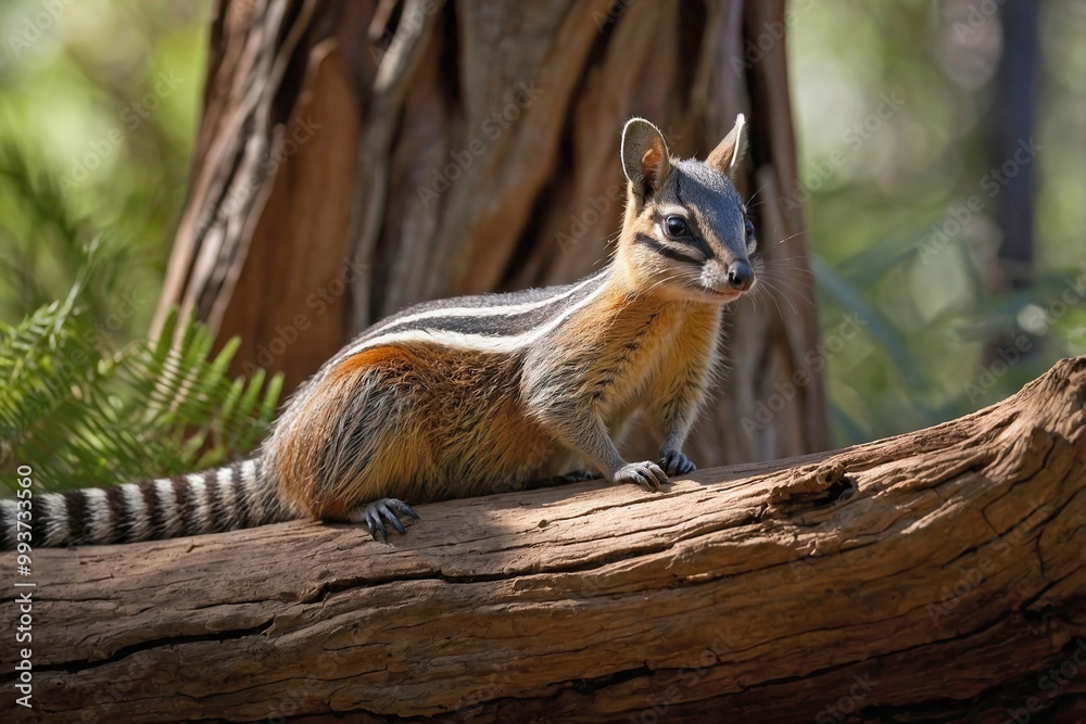 Obraz premium Numbat Resting Near a Hollow Tree Trunk in the Shade