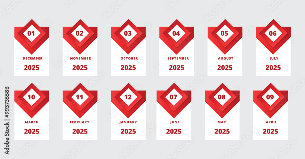 Red Calander 2025 With Month And Date Number-01 Template. Mock Up, Layout Of A Wall Or Desk Simple Calendar Red Calander 2025 With Month And Date Number-01 Template. Mock Up, Layout Of A Wall Or Desk Simple Calendar