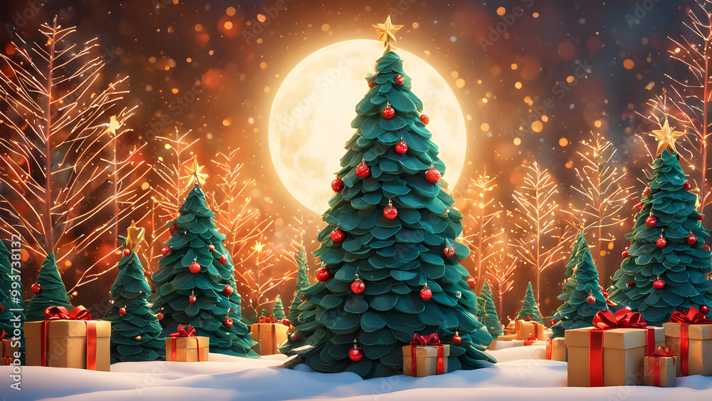 Obraz premium 3D Christmas background image with abstract aesthetics.