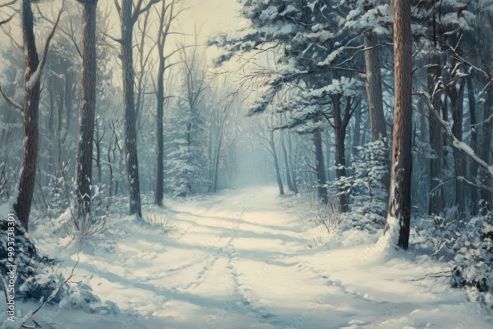 A Snow-Covered Path Through a Winter Forest A Snow-Covered Path Through a Winter Forest