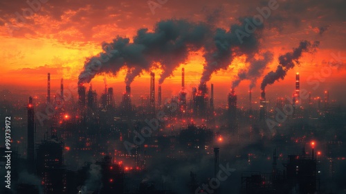 Industrial Cityscape at Sunset