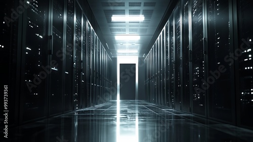 Large Server in Open Server Room Surrounded by Modern Data Drives. AI generated illustration