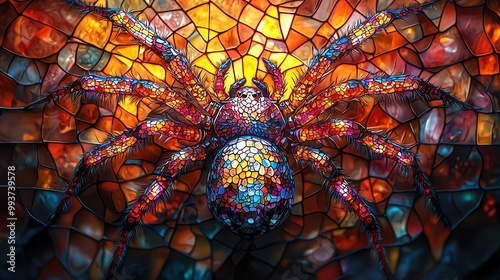 Colorful Spider in Stained Glass Art Design