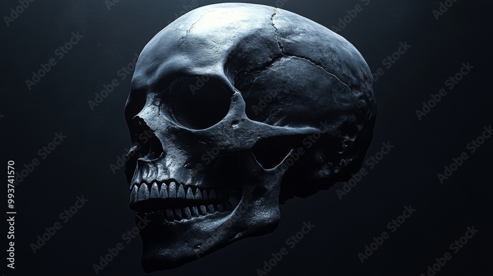 A skull is shown in a dark background A skull is shown in a dark background
