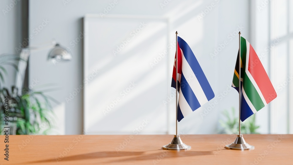 FLAGS OF CUBA AND SOUTH AFRICA ON TABLE FLAGS OF CUBA AND SOUTH AFRICA ON TABLE