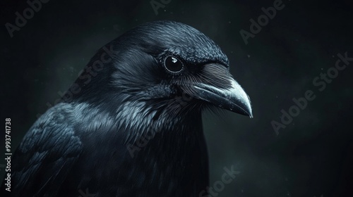 A black crow is staring at the camera with its beak open