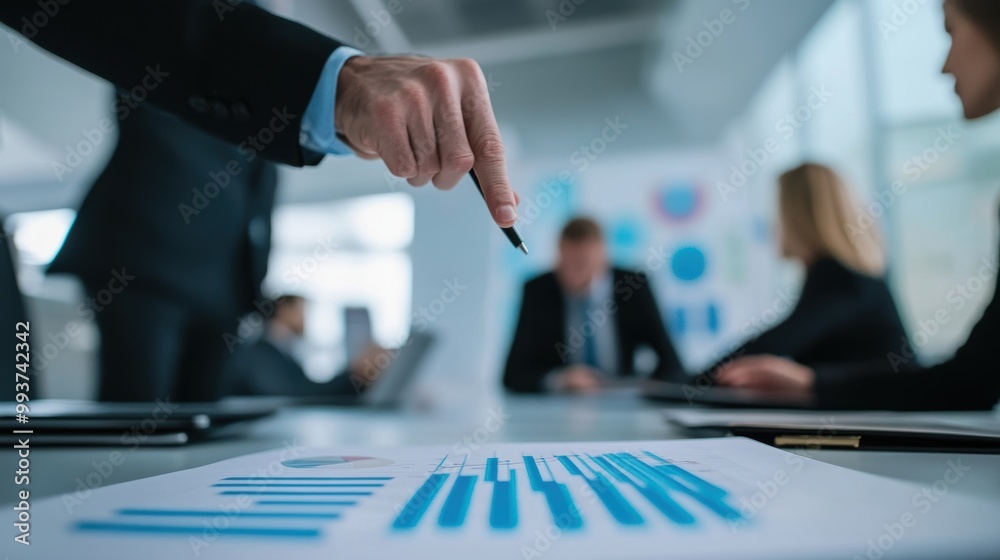 Businessman pointing at graph during a corporate meeting Businessman pointing at graph during a corporate meeting