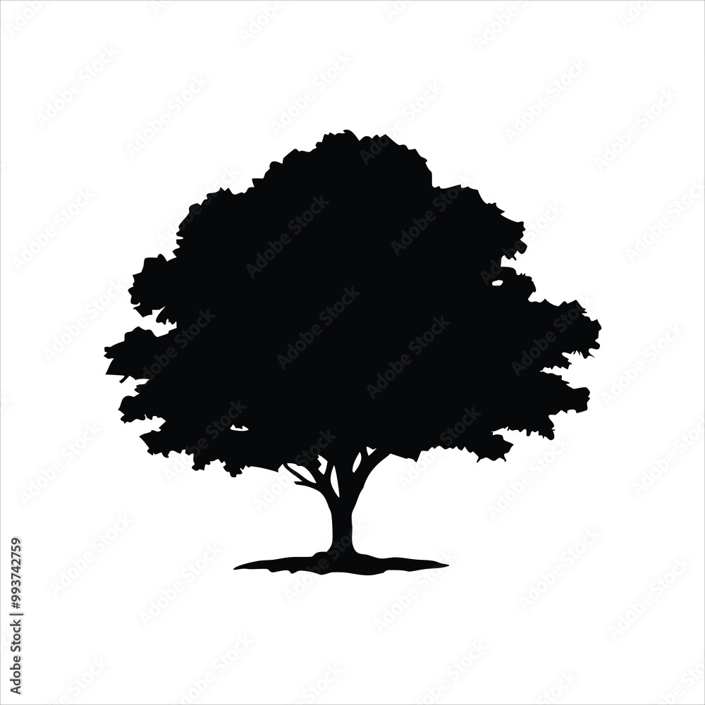 Fototapeta premium Elegant Oak Tree Silhouette Vector - Minimalist Black and White Nature Design